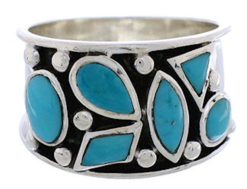 Genuine Sterling Silver Southwestern Turquoise Ring Size 7-3/4 TX28156